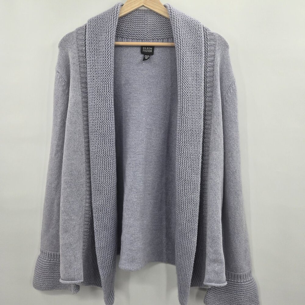 Eileen Fisher Purple Pastel Italian Yarn Rabbit Hair Open Cardigan Size Medium